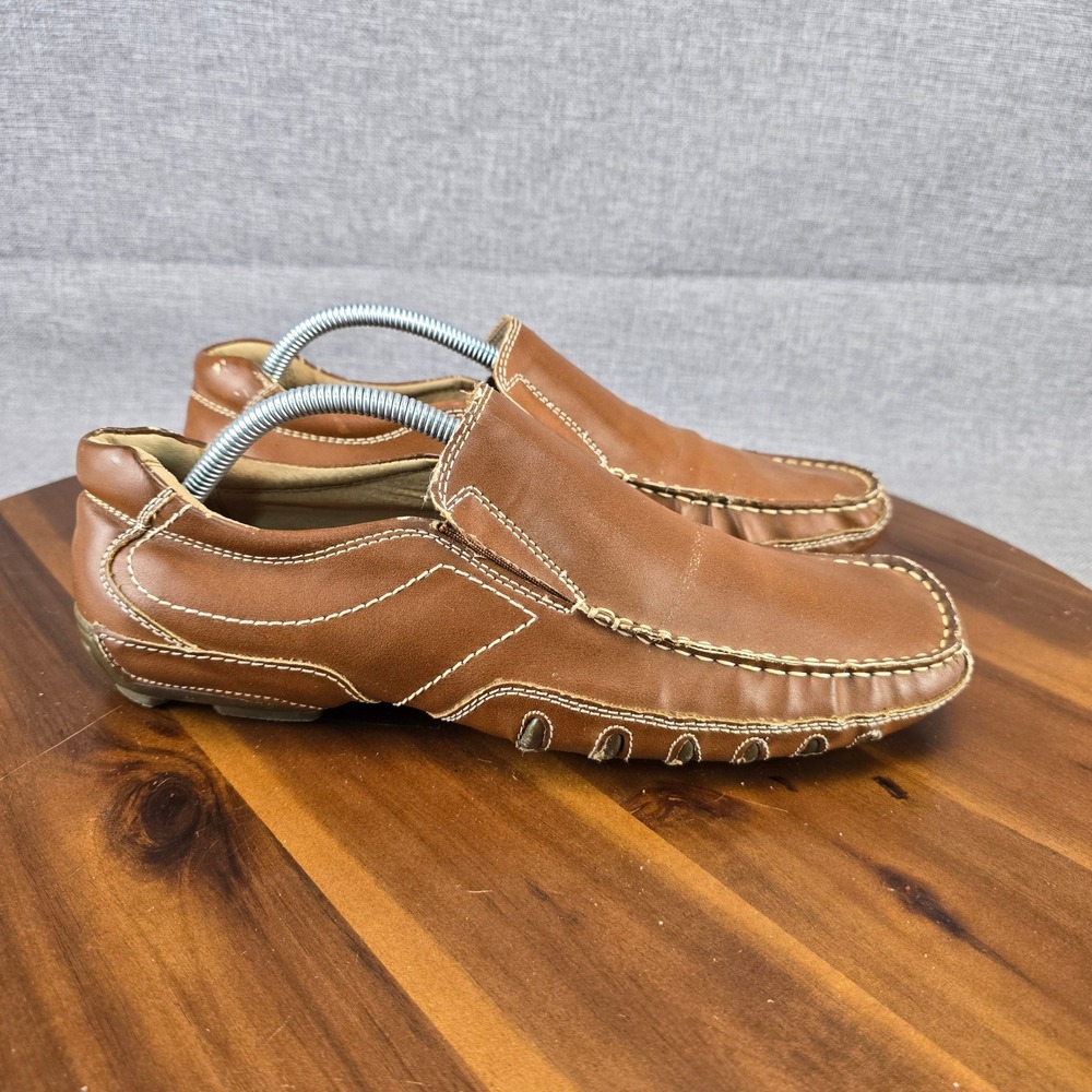 Aldo Mens Brown Leather Driving Loafers Slip‎ On Shoes EU 43 Square Toe Contrast